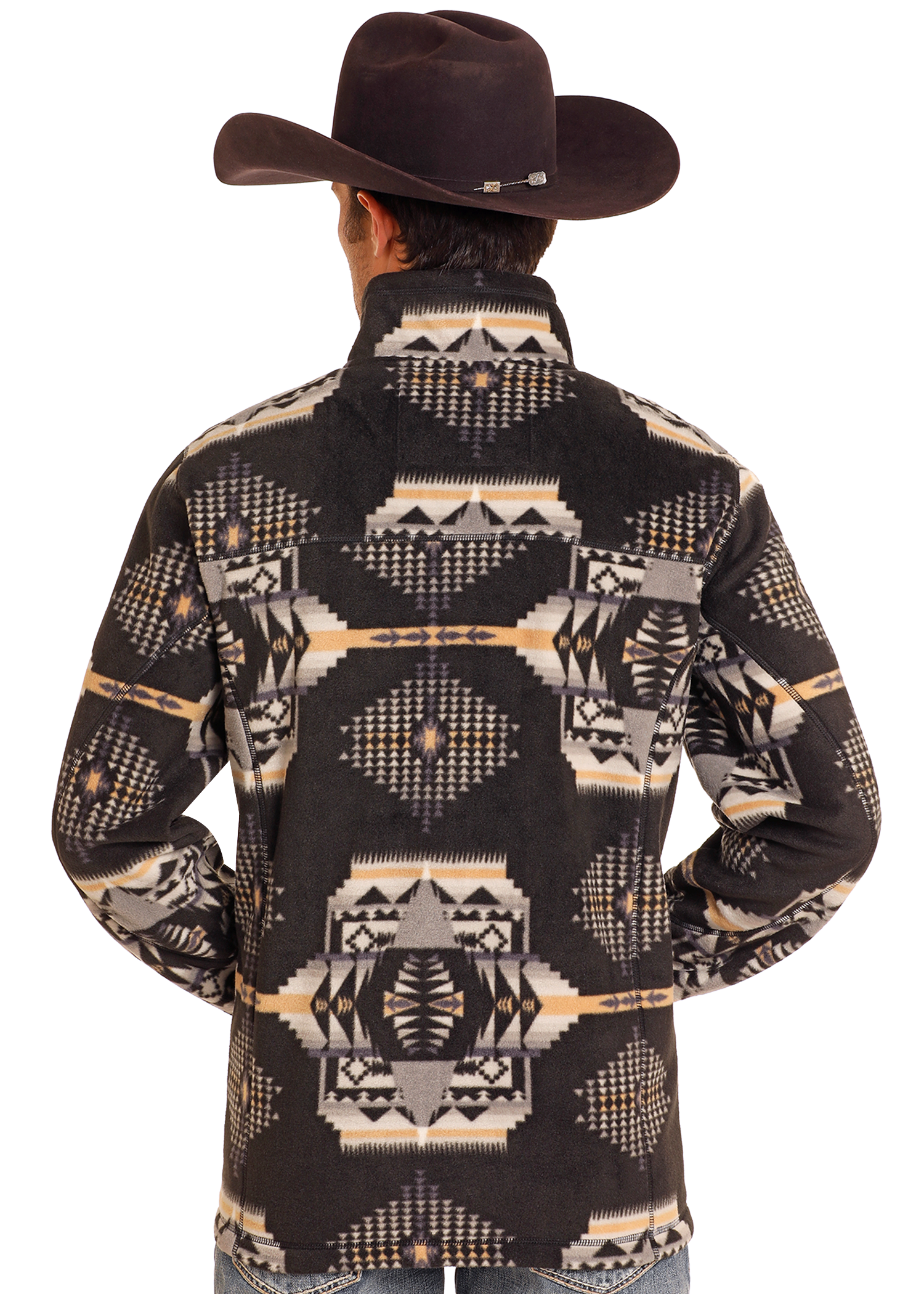 Black Aztec Print Fleece Pullover