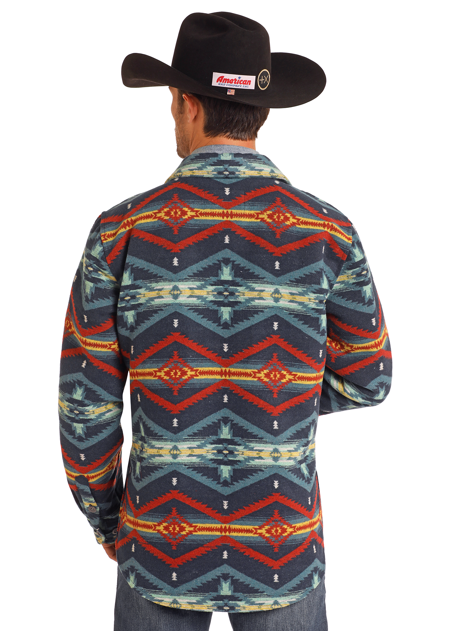 Blue Aztec Jacquard Shirt Jacket