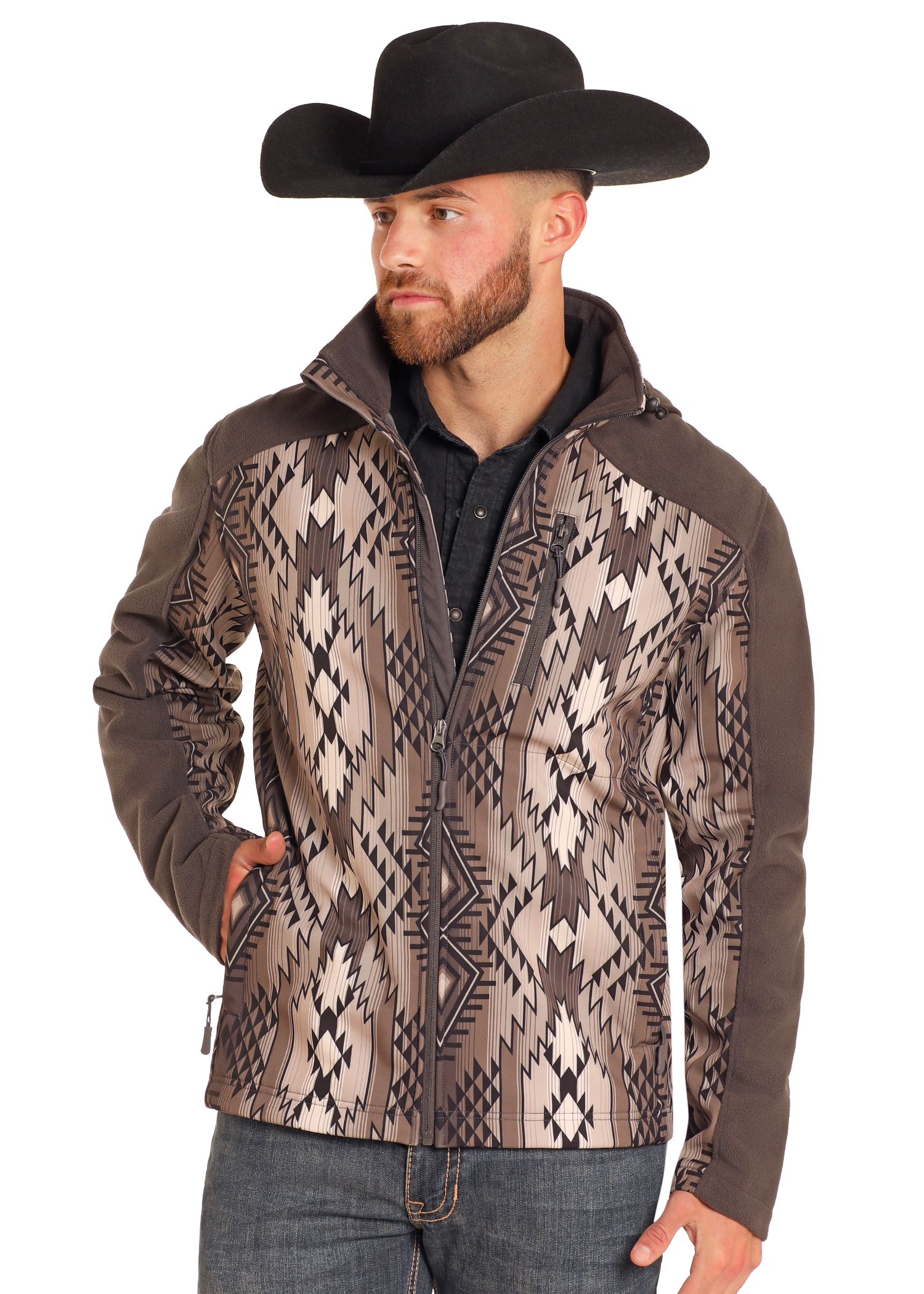 Brown Aztec Printed Softshell Jacket