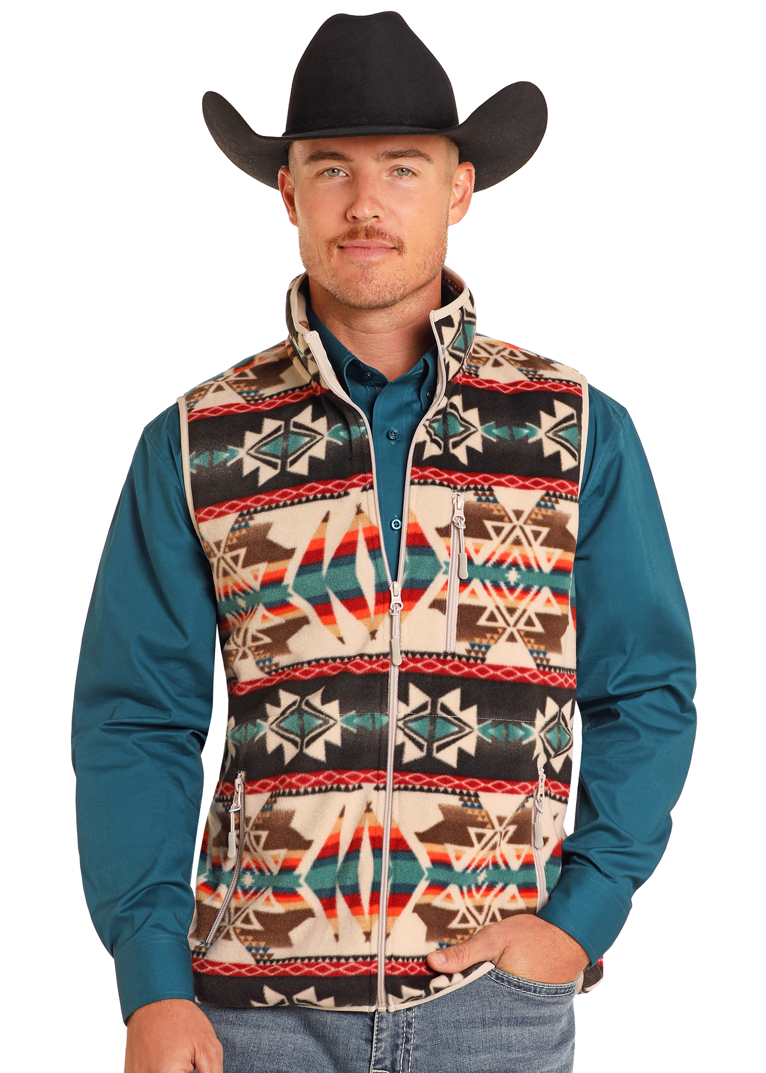 Cream Aztec Printed Fleece Vest