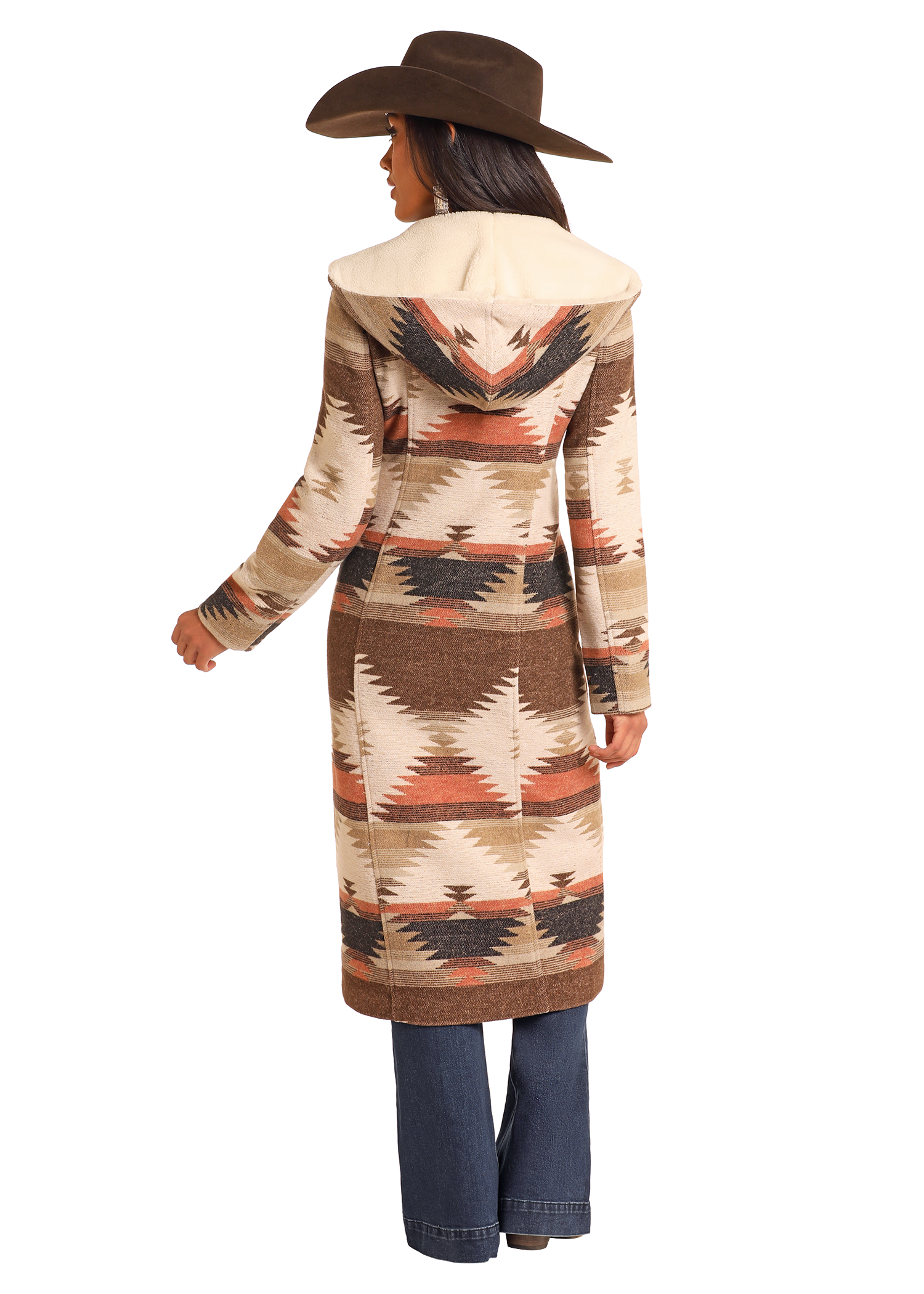 Aztec Jacquard Long Hooded Coat