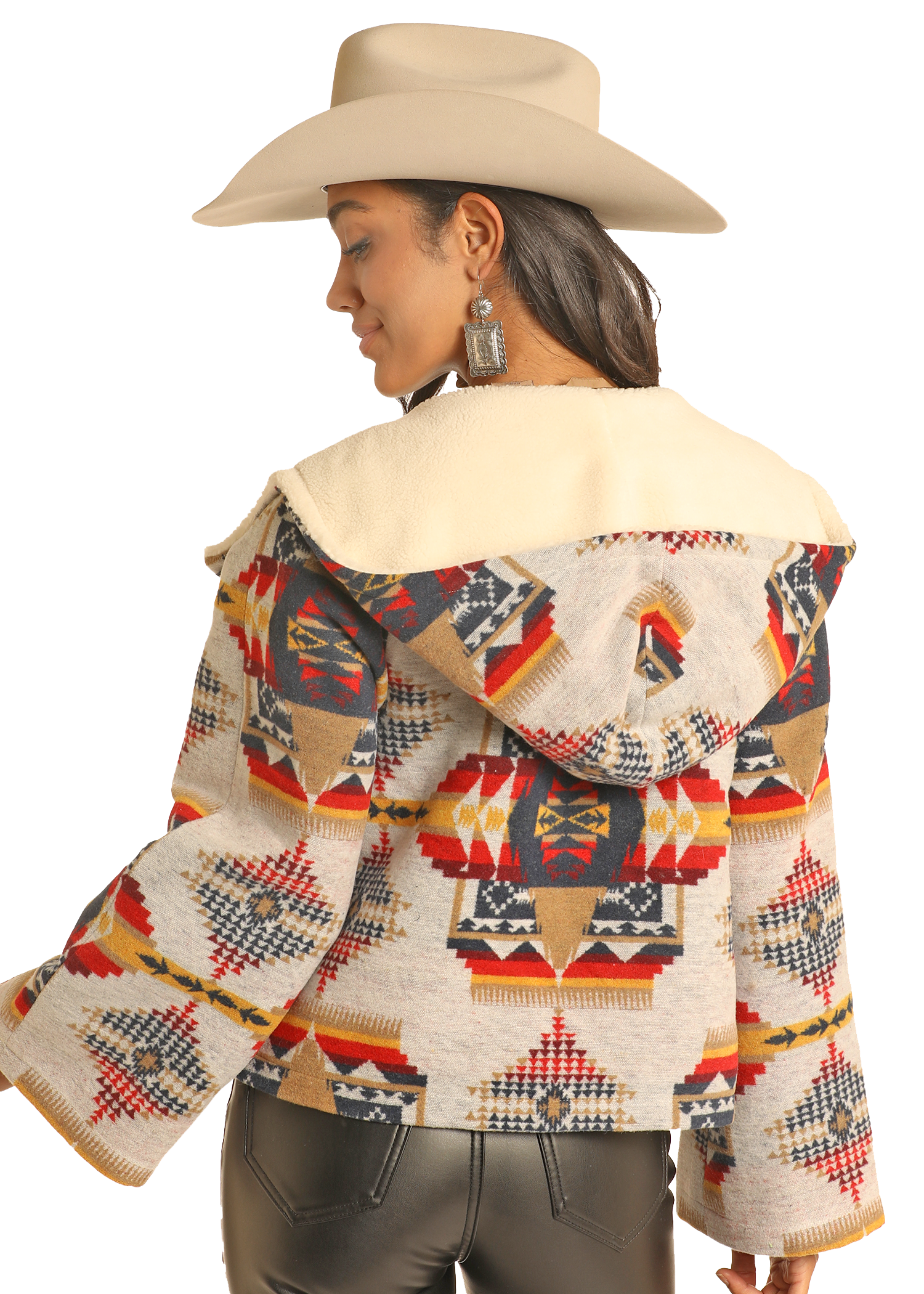 Aztec Jacquard Hooded Cape Coat