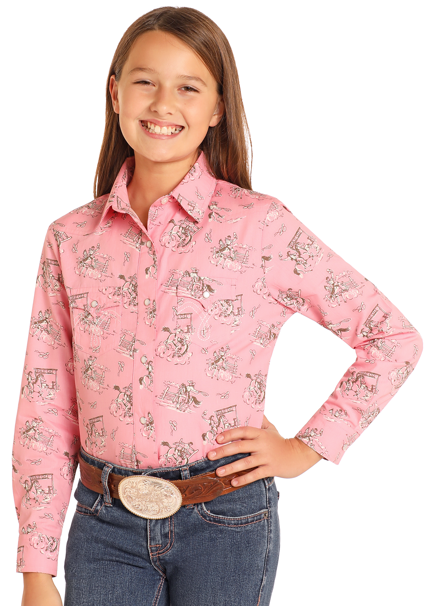 Girls' Western Cowboy Long Sleeve Snap Shirt