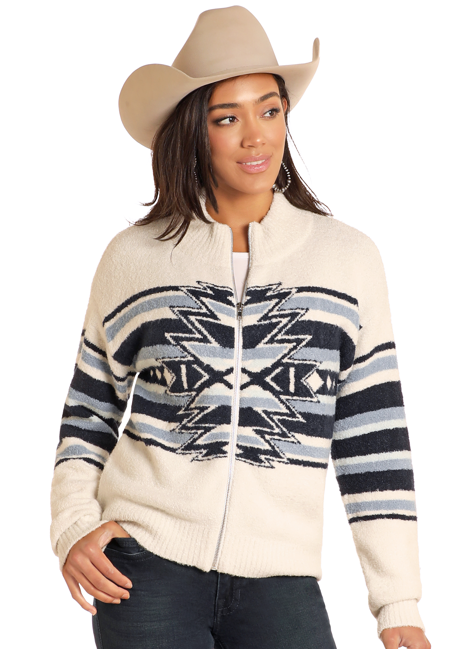 Aztec Zip Front Sweater Jacket