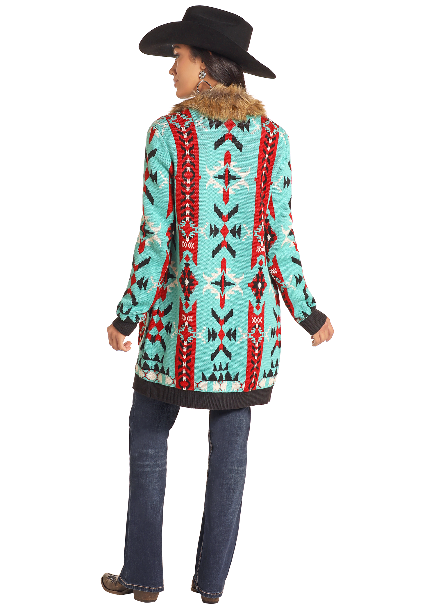 Aztec Fur Trim Cardigan