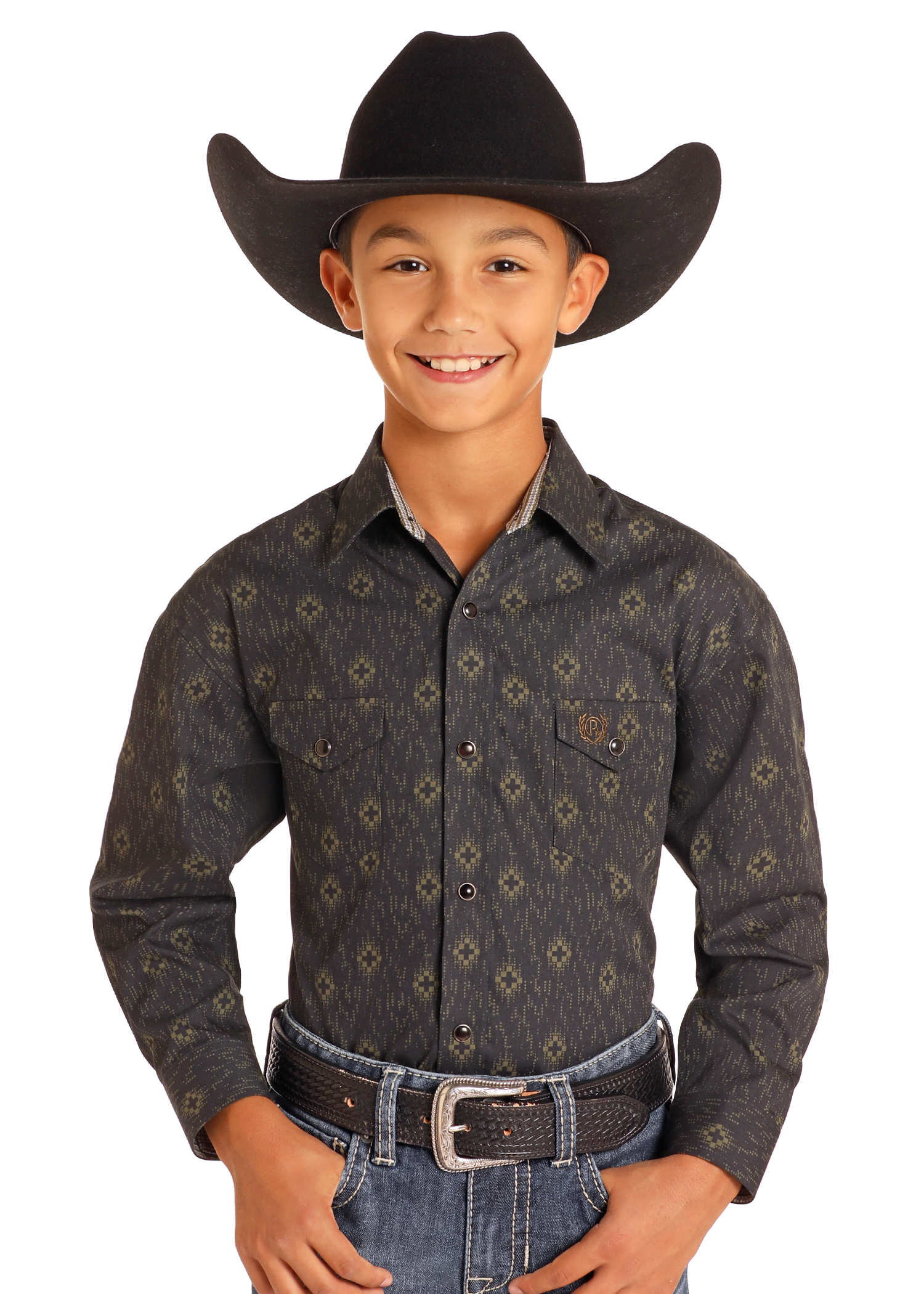 Boys' Mini Aztec Long Sleeve Button Down Shirt