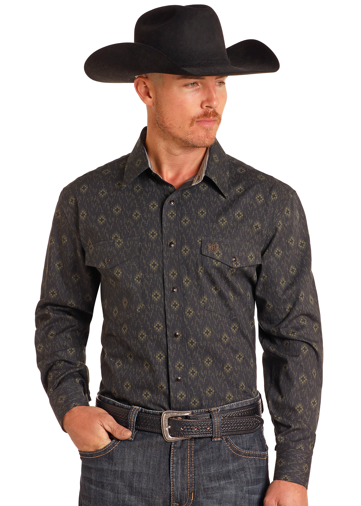 Black Aztec Long Sleeve Snap Shirt