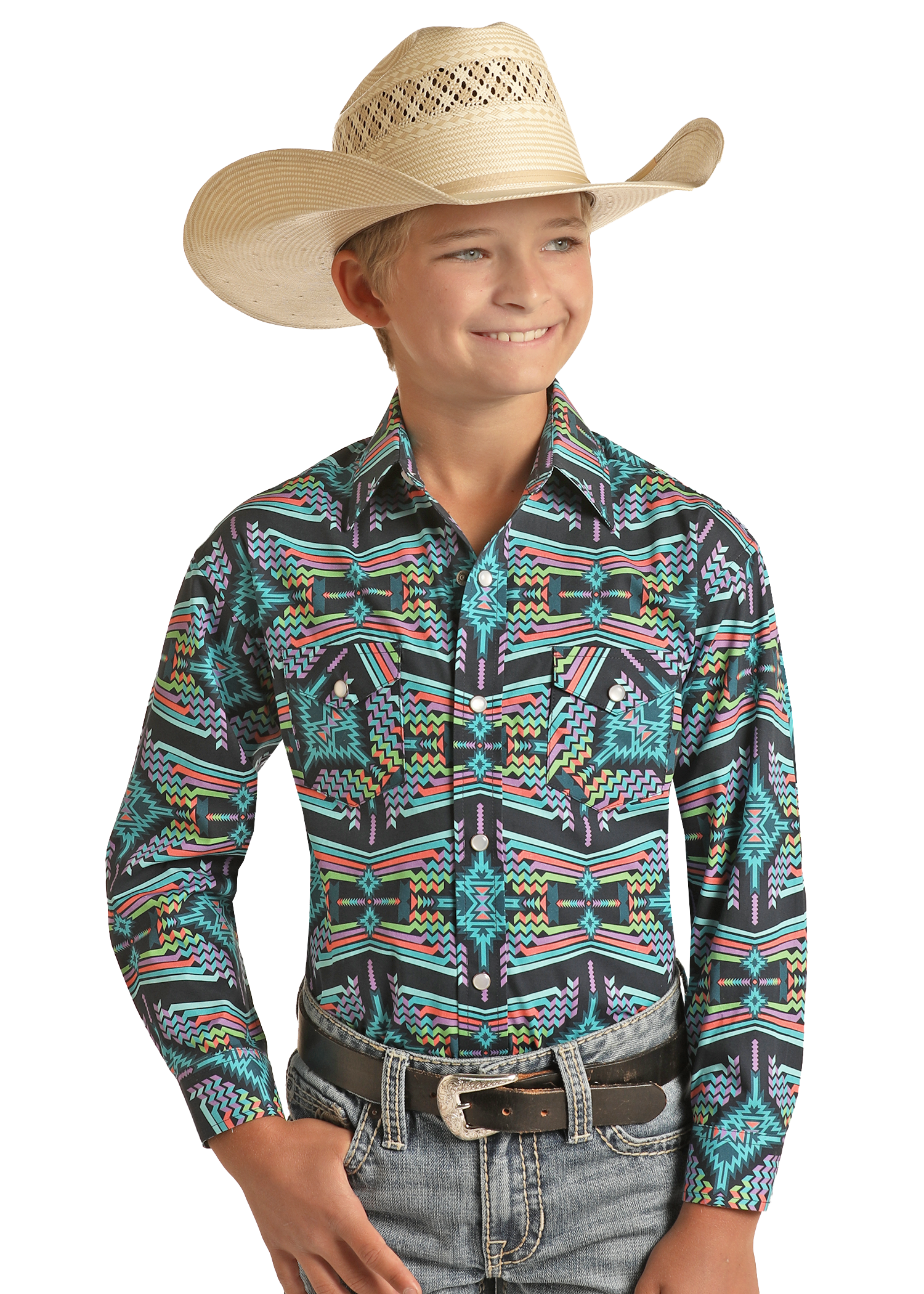 Boys' Aztec Long Sleeve Snap Shirt