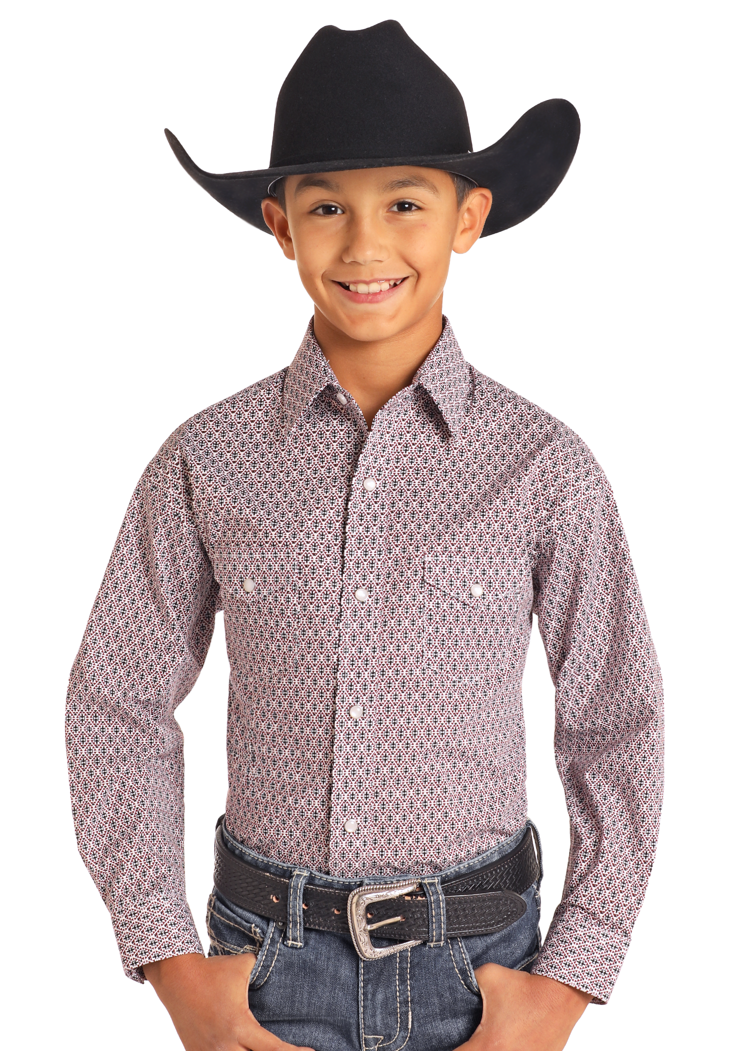 Boys' Rough Stock Diamond Geo Long Sleeve Snap Shirt