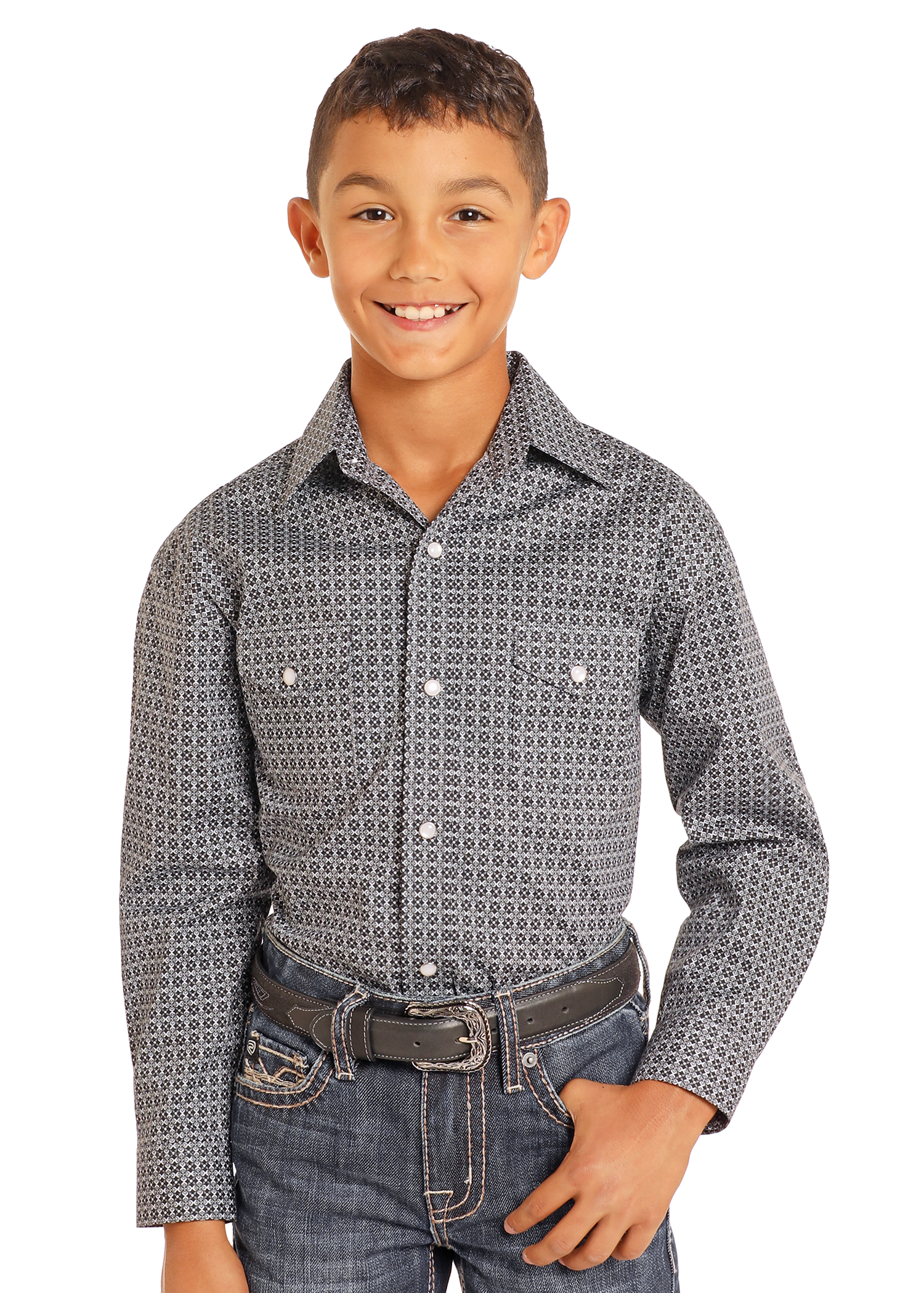 Boys' Rough Stock Geo Print Long Sleeve Snap Shirt