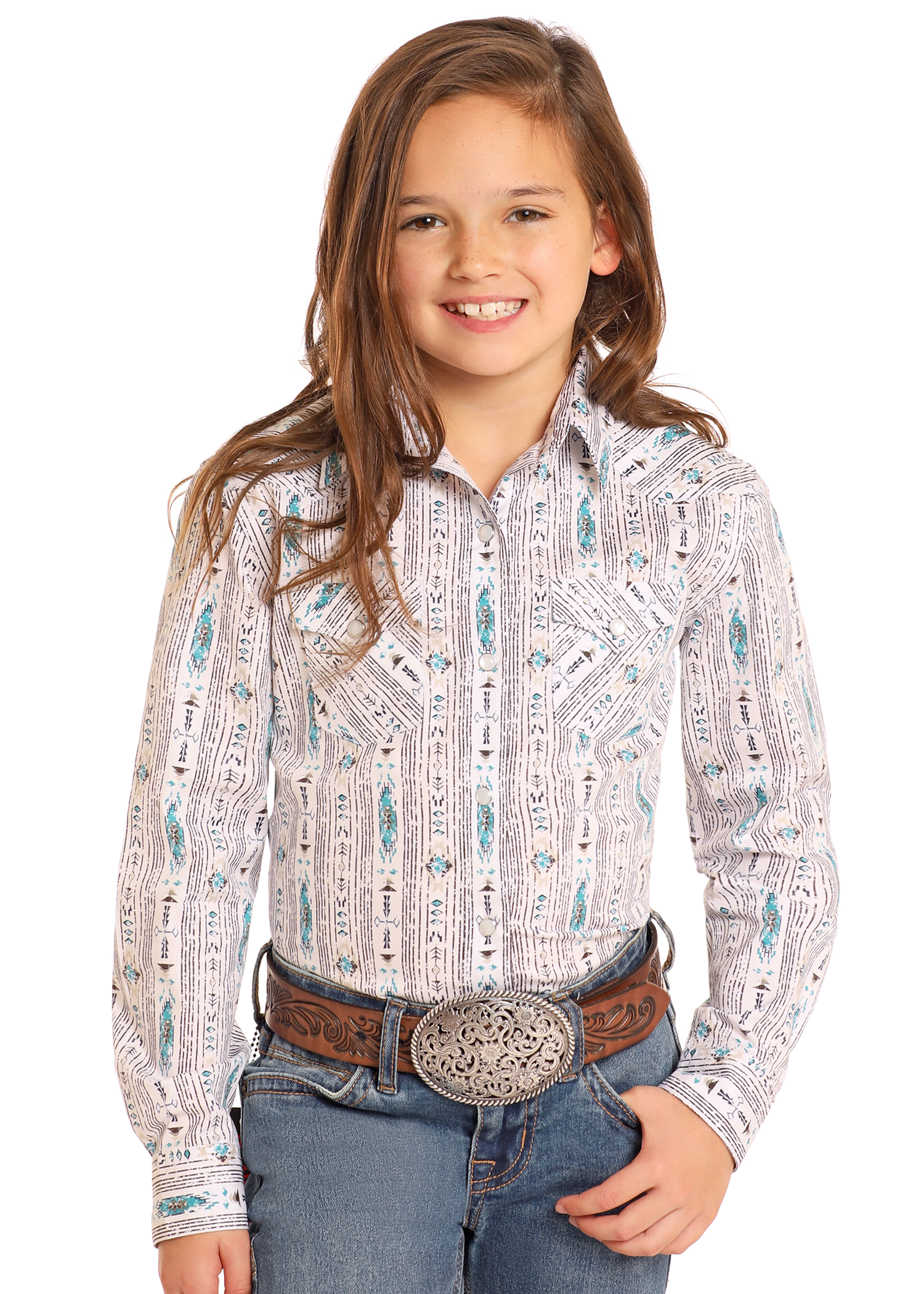 Girls' Rough Stock Southwest Long Sleeve Snap Shirt