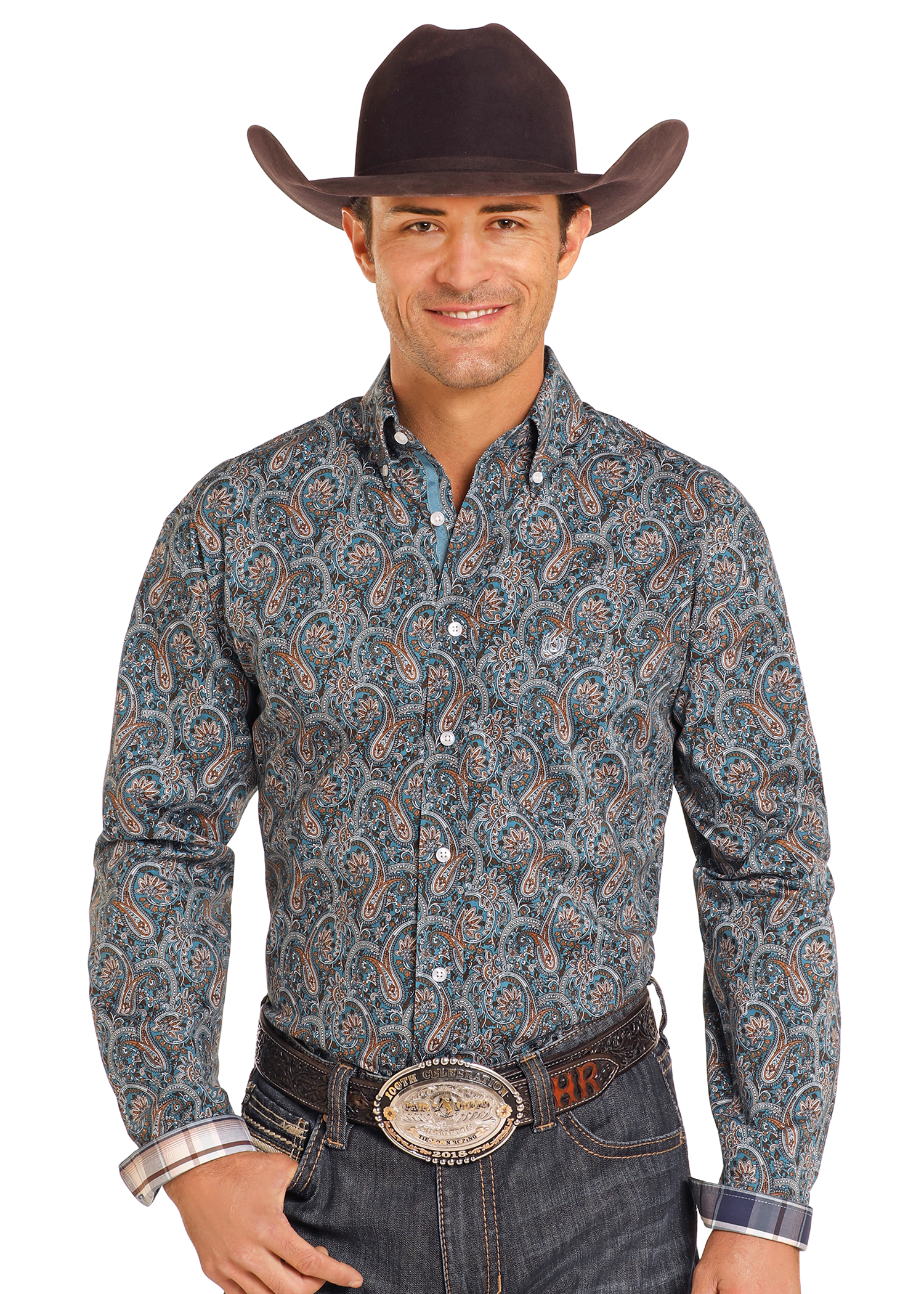 Rough Stock Paisley Long Sleeve Button Down Shirt