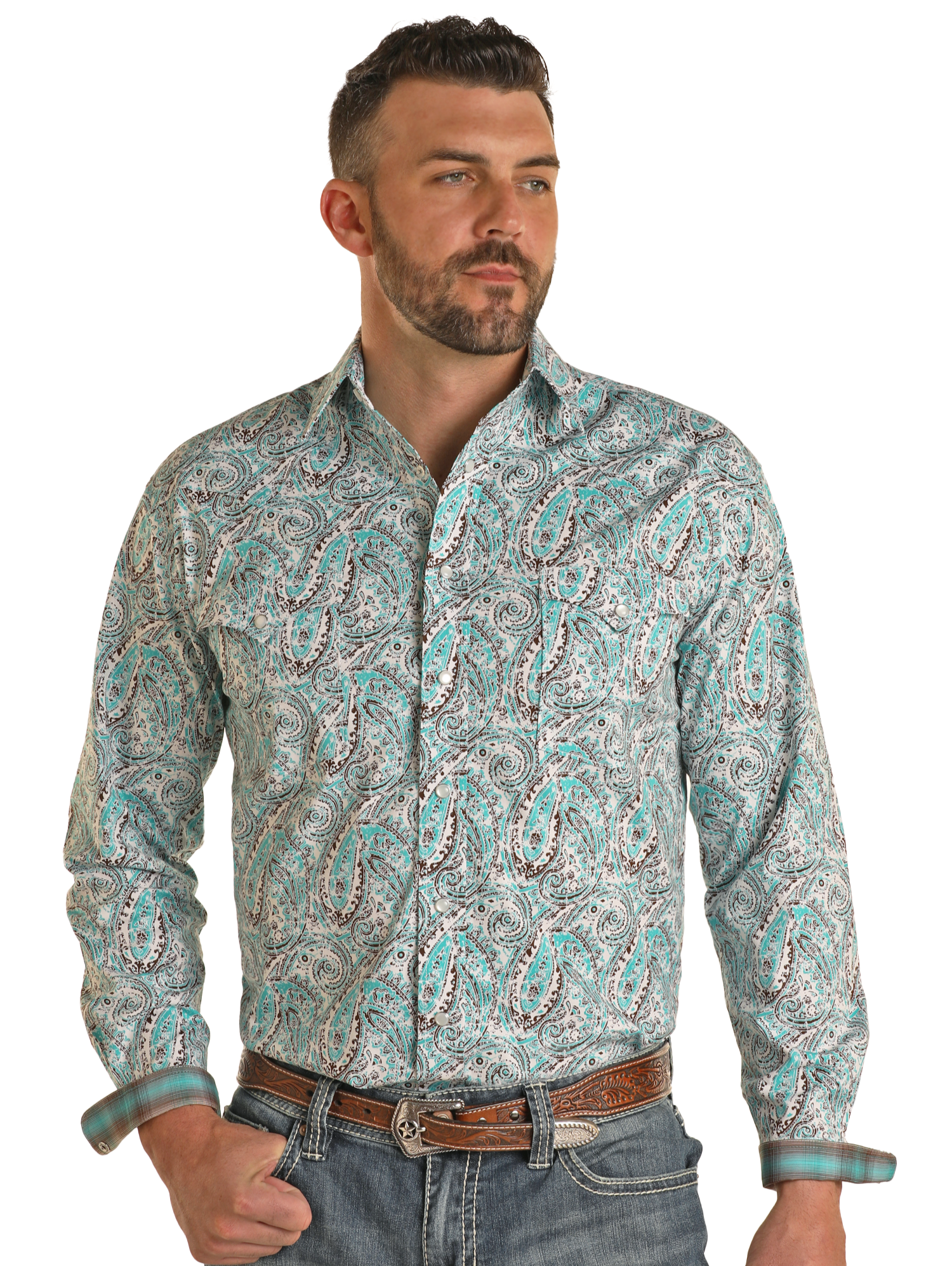 Rough Stock Large Paisley Long Sleeve Snap Shirt