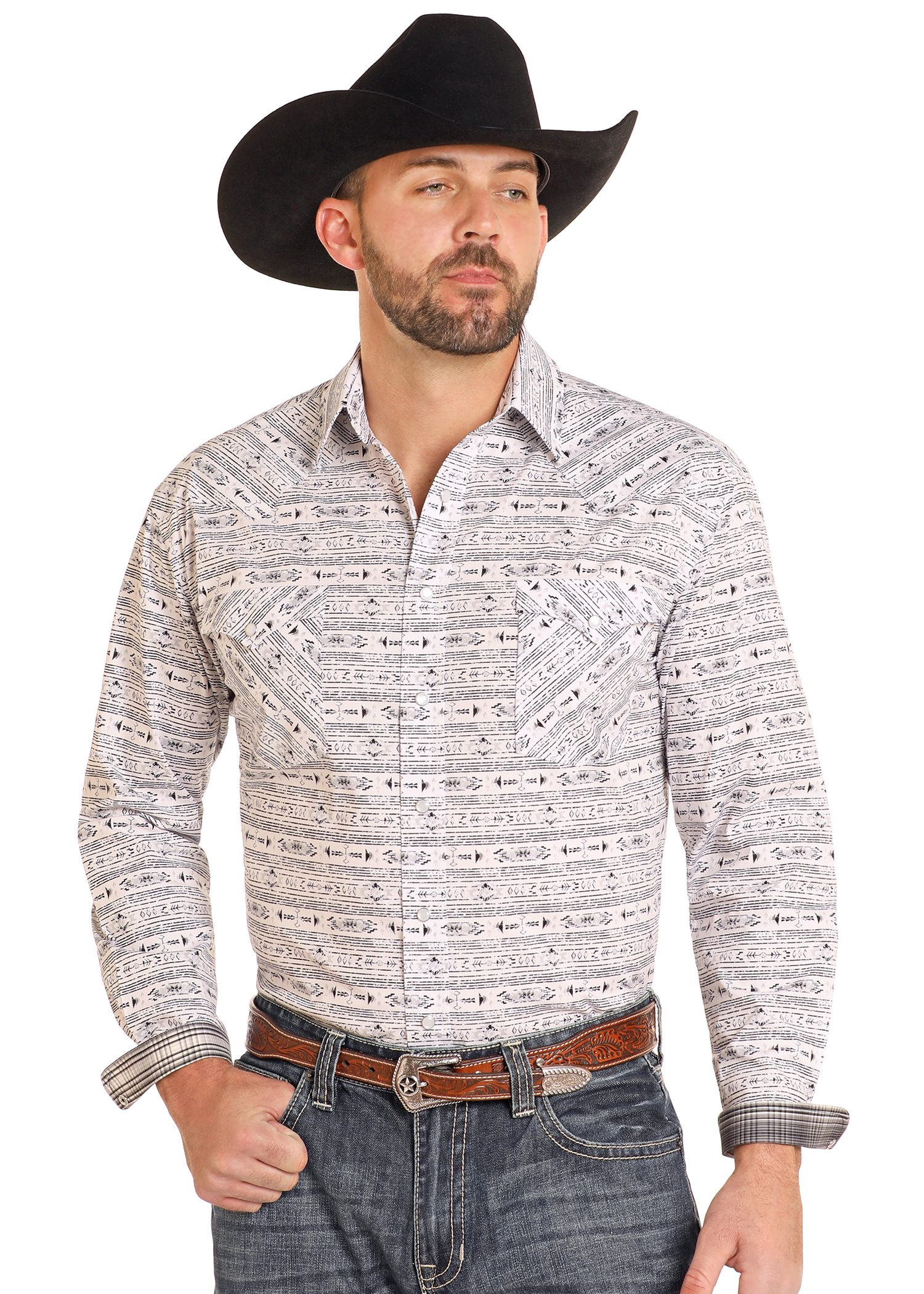 Rough Stock Southwestern Aztec Long Sleeve Snap Shirt