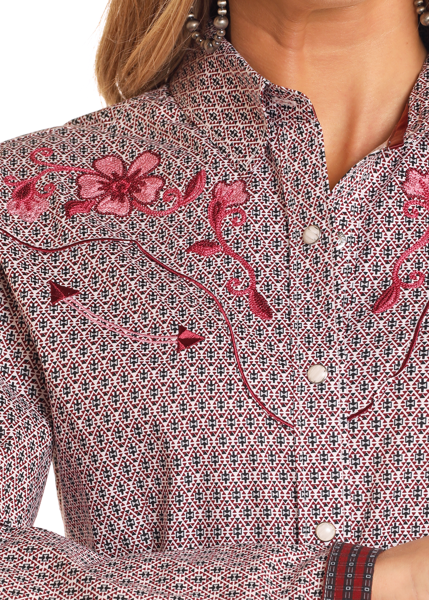 Rough Stock Floral Embroidered Long Sleeve Snap Shirt