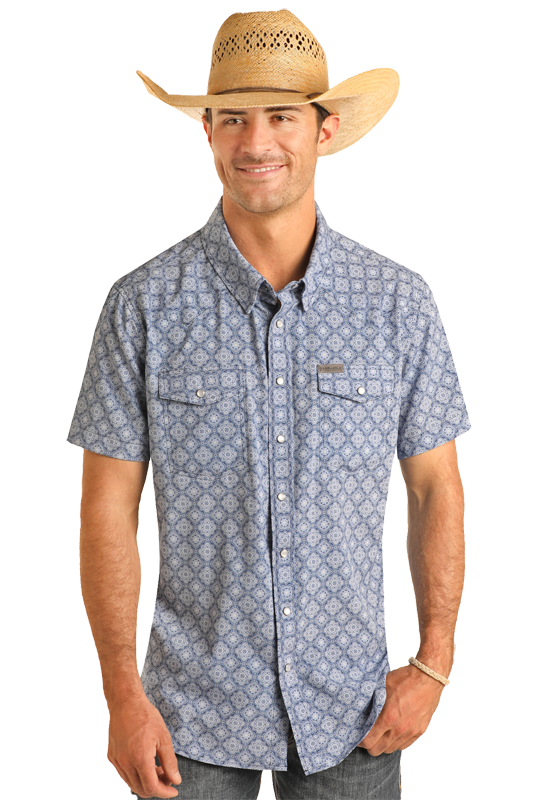 Medallion Print Short Sleeve Snap Shirt