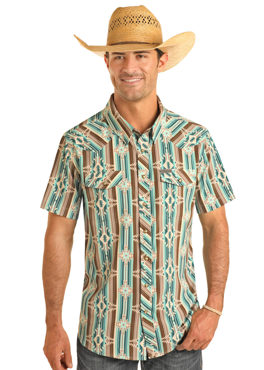 Aztec Print Short Sleeve Snap Shirt